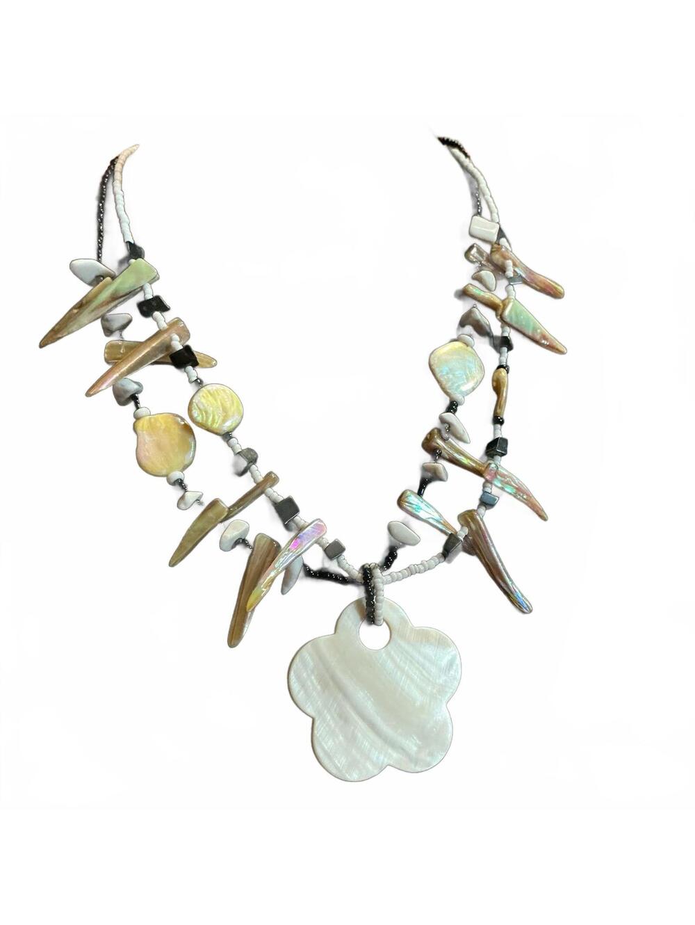 Mother of Pearl Abalone Shell Blister Pearl Metallic Seed Bead Beach Necklace
